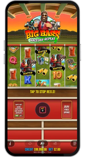 Hitting the spin button or activating autoplay in Big Bass Raceday Repeat with Multiplier Trail and Free Spins mechanics